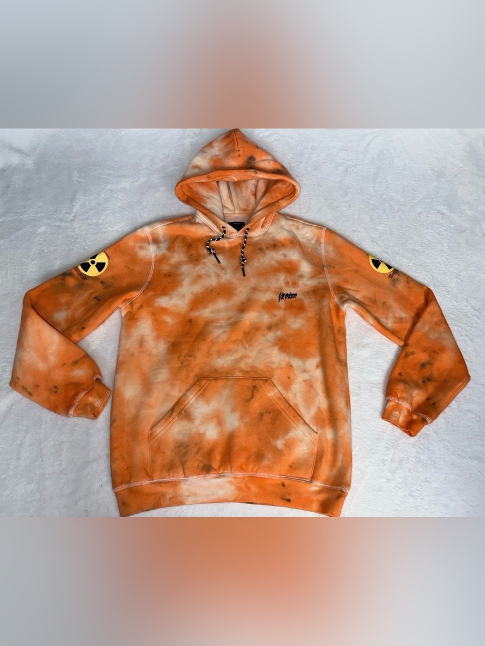 Mens 10 Deep Small S Orange Tye Dye Warning Zone Pullover Hoodie